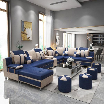 Sofa U-shape brown upholstery fabric for relaxing in the living room soft cushions