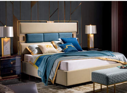 Bed Bedroom Bedside table Complete's Set Suite 3pcs. Wood Leather
