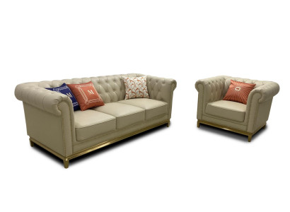 Luxury Sofa Beige Sofa set Sofas Armchair 3+1 Seater Fabric Design