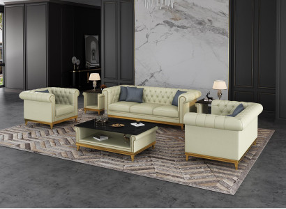 Chesterfield Sofa set Couch Upholstery Furniture Set 3+2+1 Leather sofa 3pcs