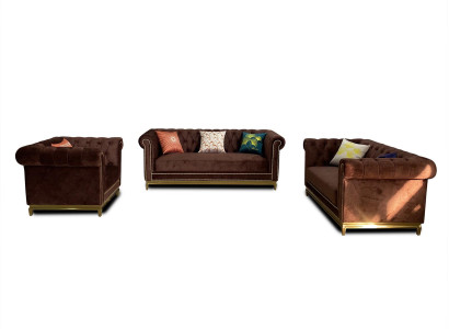 Sofa set Chesterfield with Metal Luxury Couch Textile Upholstery Furniture