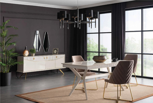 Modern Dining set Dining room Dining table Table Chair Sideboard Group Wood Set 5pcs