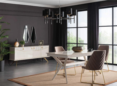 Modern Dining set Dining room Dining table Table Chair Sideboard Group Wood Set 5pcs