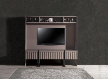 Brown Wall unit TV-Wall Designer Wood Furniture Living room Furnishings TV-cabinet