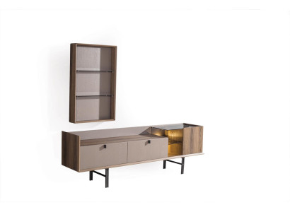 Beige Modern TV Cabinet Lowboard Wall Cabinet Stylish LED TV Board 2 Pieces