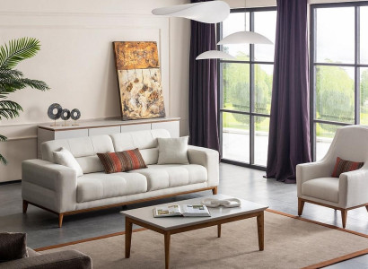 Living room Sofa set Three Seater Armchair Luxury Couch Set 3 1 Seater White