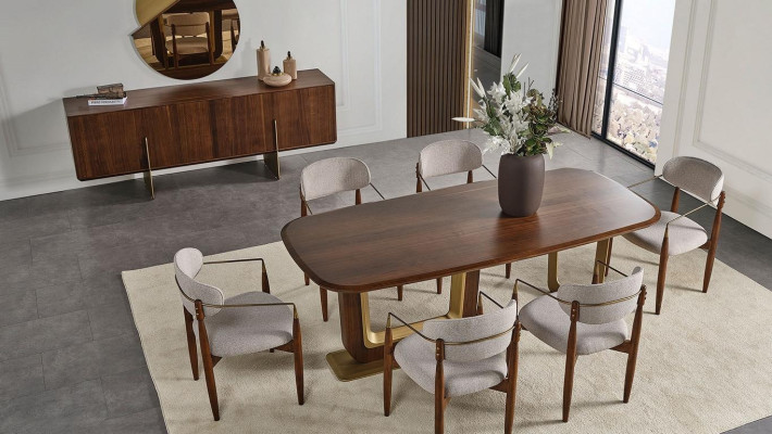 Modern Dining room Set Consists of Dining table 6x Chairs Mirror Sideboard