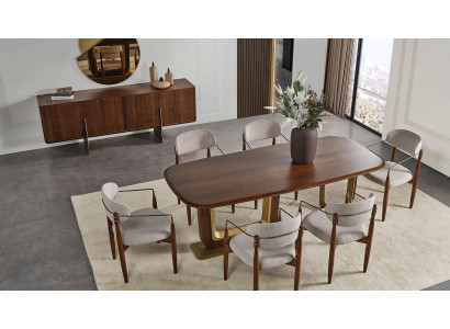 Modern Dining room Set Consists of Dining table 6x Chairs Mirror Sideboard