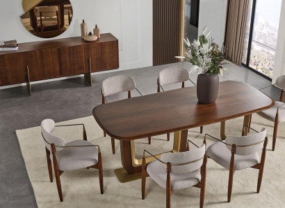 Modern Dining room Set Consists of Dining table 6x Chairs Mirror Sideboard