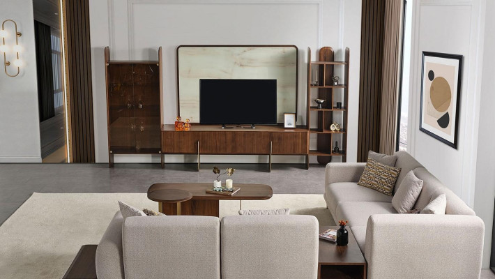 6-piece living room set from Braun wall unit + coffee table and side table new