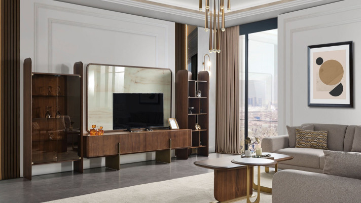 6-piece living room set from Braun wall unit + coffee table and side table new