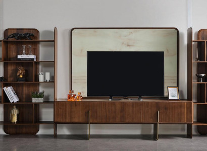 Living room set luxurious 2x bookcases and TV lowboard TV frame 4 pieces