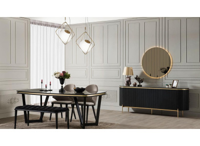 Modern 8-piece Dining room Set Dining table 4x Chairs Sideboard Mirror Stool new