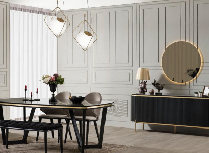 Modern 8-piece Dining room Set Dining table 4x Chairs Sideboard Mirror Stool new