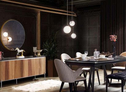 Stylish 8-piece Dining room Set Dining table 4x Chairs Sideboard Mirror Stool new