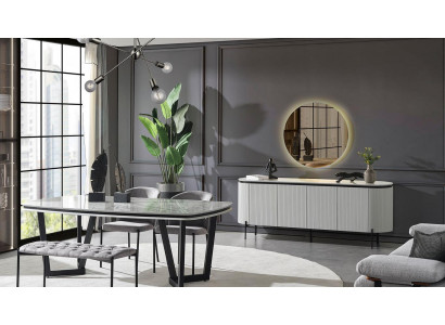Modern Dining room Set Consists of Dining table 4x Chairs and Sideboard Mirror