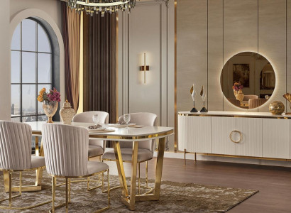 Dining room set consists of design dining table 4x chairs and sideboard 7 pieces.