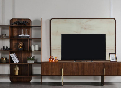 Living room set consists of bookcase TV lowboard and TV frame 3 pieces