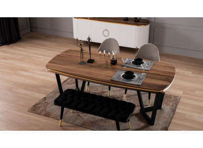 Dining room set consists of dining table + 4x chairs and stool brown color 6 pieces.