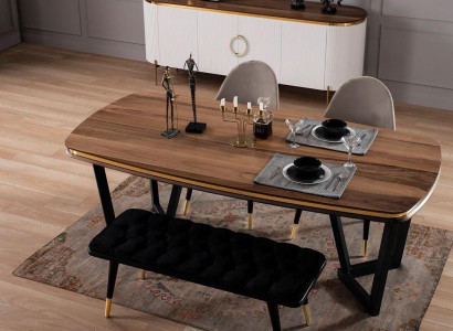 Dining room set consists of dining table + 4x chairs and stool brown color 6 pieces.