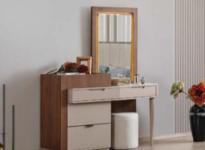 Beige-Brown Bedroom Chest of drawers Designer Dressing table with Mirror 2pcs