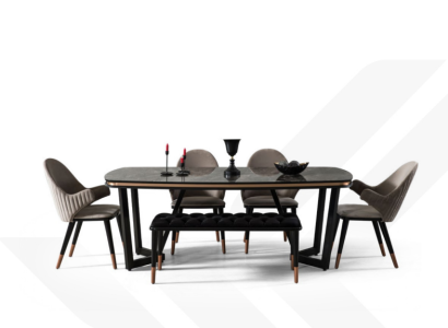 Dining room set consists of dining table + 4x chairs black color 6 pieces.