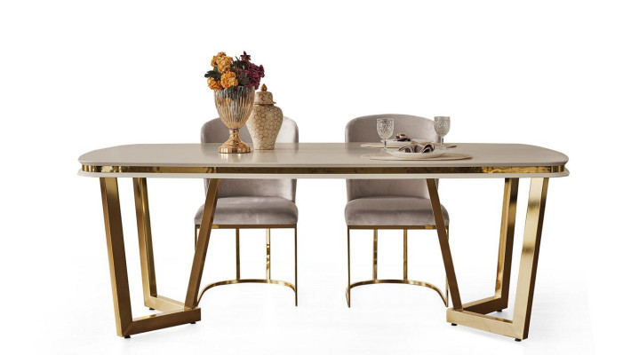 Modern Dining room Set Consists of Dining table and 4x Chairs Beige 5pcs.