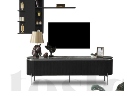 Living room set consists of black TV lowboard and wall cabinet 2 pieces.