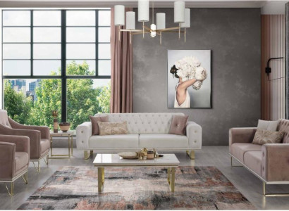 Sofa set Designer Chesterfield Sofa Luxurious Armchair Coffee table 6 pieces