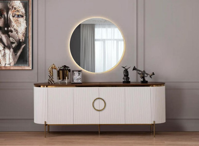 Dining room set consists of sideboard and mirror beige with gold elements
