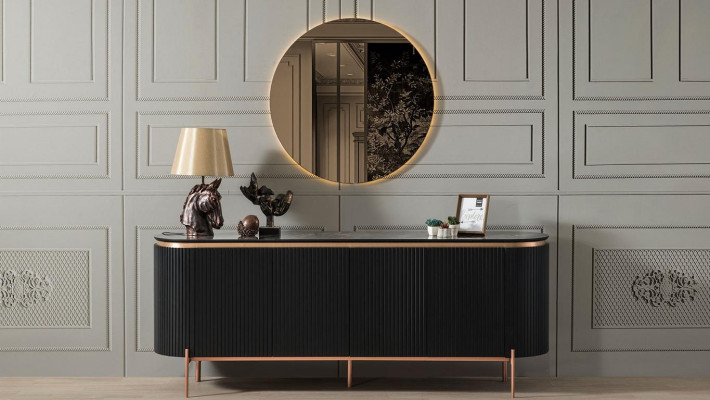 2-piece dining room set consists of a luxurious black sideboard and mirror