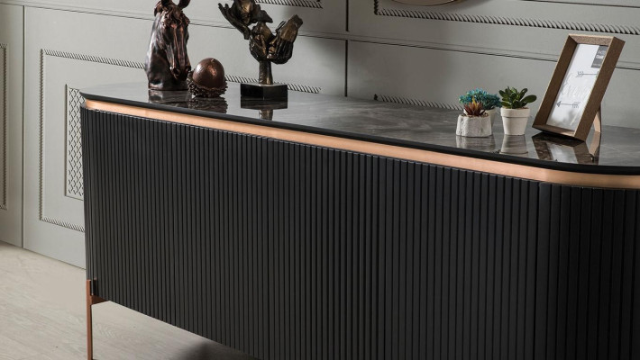 2-piece dining room set consists of a luxurious black sideboard and mirror