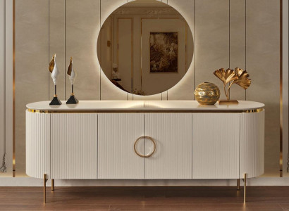 Consists of Dining room Set Consists of Beige Color Sideboard and Mirror