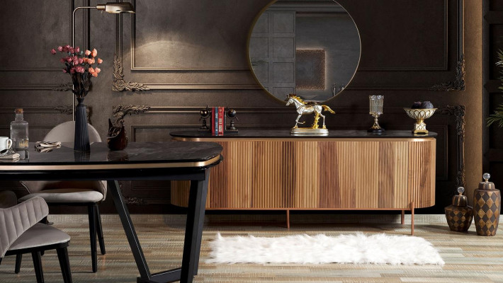 Stylish dining room set consists of sideboard and mirror novelty 2 pieces.