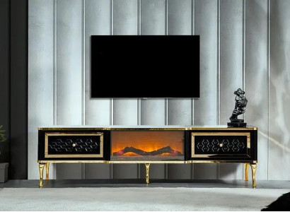TV sideboard Chest of drawers Black imitation fireplace Stylish living room furniture