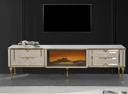Living room sideboard white + gold fireplace luxury TV cabinet lowboard exclusive