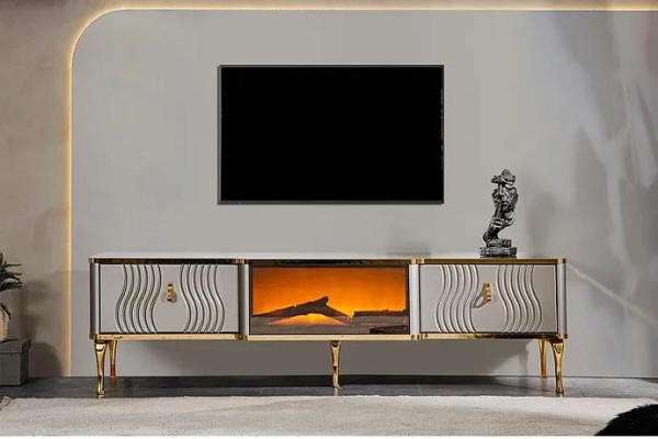 White TV Sideboard golden MDF chipboard + Metal Living room TV Furniture