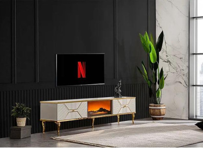 Luxurious TV sideboard white gold frame from MDF Metal White