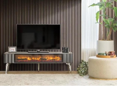 High-quality TV sideboard fireplace MDF metal gray Color new Living room