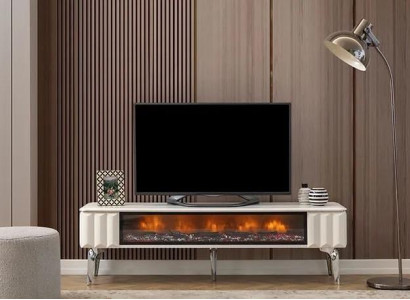 TV lowboard white chipboard metal - luxury furniture fireplace living room new