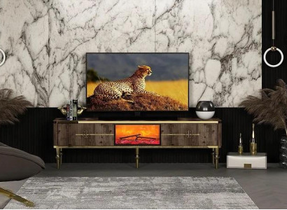 TV sideboard Living room Luxurious dark brown MDF + Metal gold new