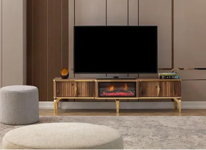 Luxurious fireplace mantel TV table living room lowboard wood brown sideboard