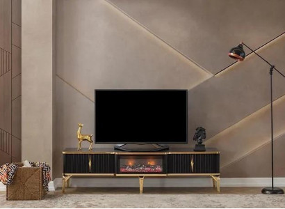 Black TV lowboard new luxurious furniture MDF metal for living room