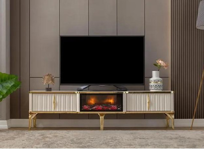 Living room TV lowboard White + gold MDF sideboard Metal TV cabinet luxury new