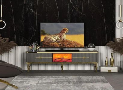Living room TV Lowboard Gray Fireplace TV-cabinet Sideboard Metal + MDF Exclusive