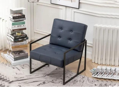 Armchair 1-Seater Black Textile Metal Legs Living room Luxury Dining room