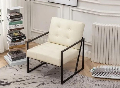 exclusive r Armchair Living room modern style beige textile metal legs