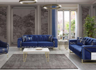 Luxury Blue e Sofa set Designer three seater Coffee table Side table
