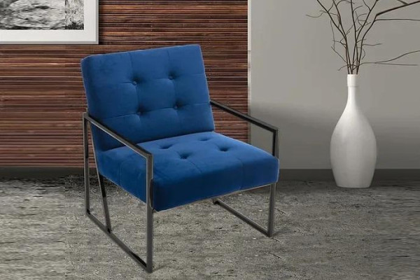 Armchair 1-Seater Blue e upholstery wooden frame metal legs luxurious