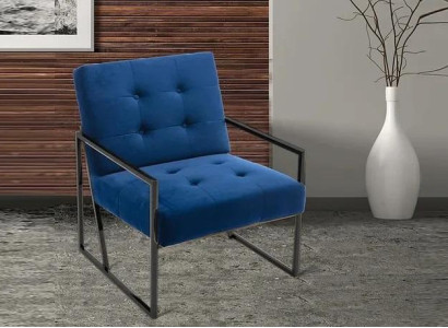 Armchair 1-Seater Blue e upholstery wooden frame metal legs luxurious